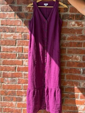 J. Jill Sleeveless Button-Front Maxi Dress in Deep Magenta
